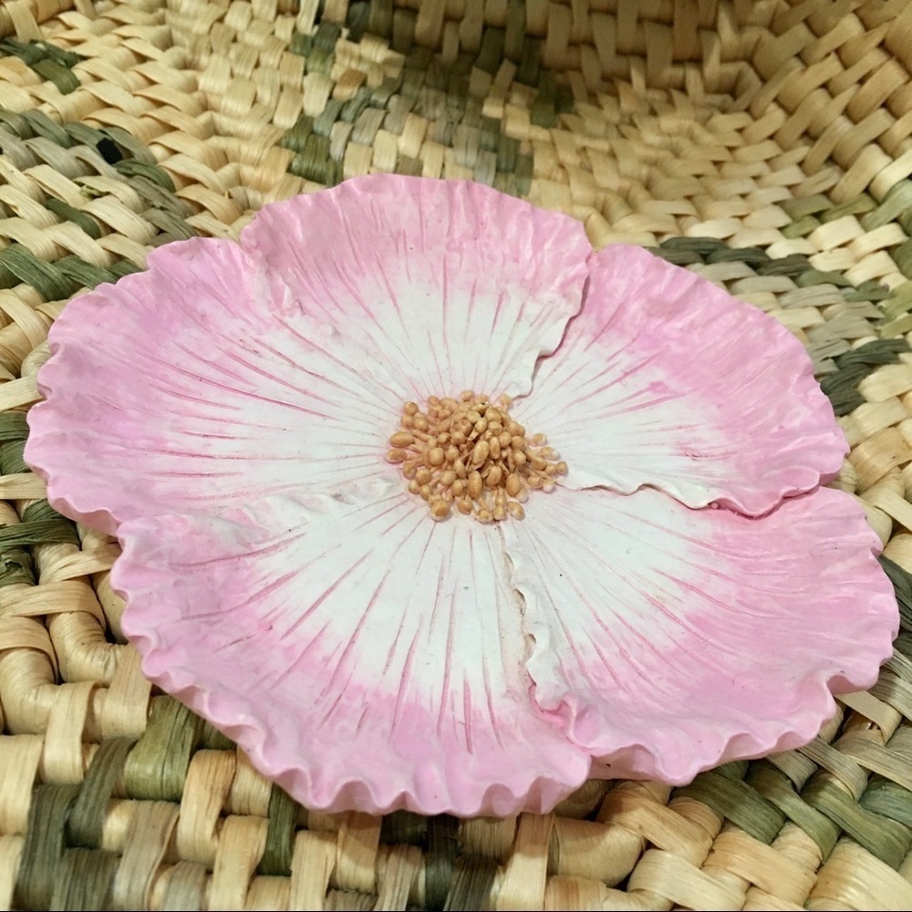 Pink white ceramic floral flower art Vanity topper